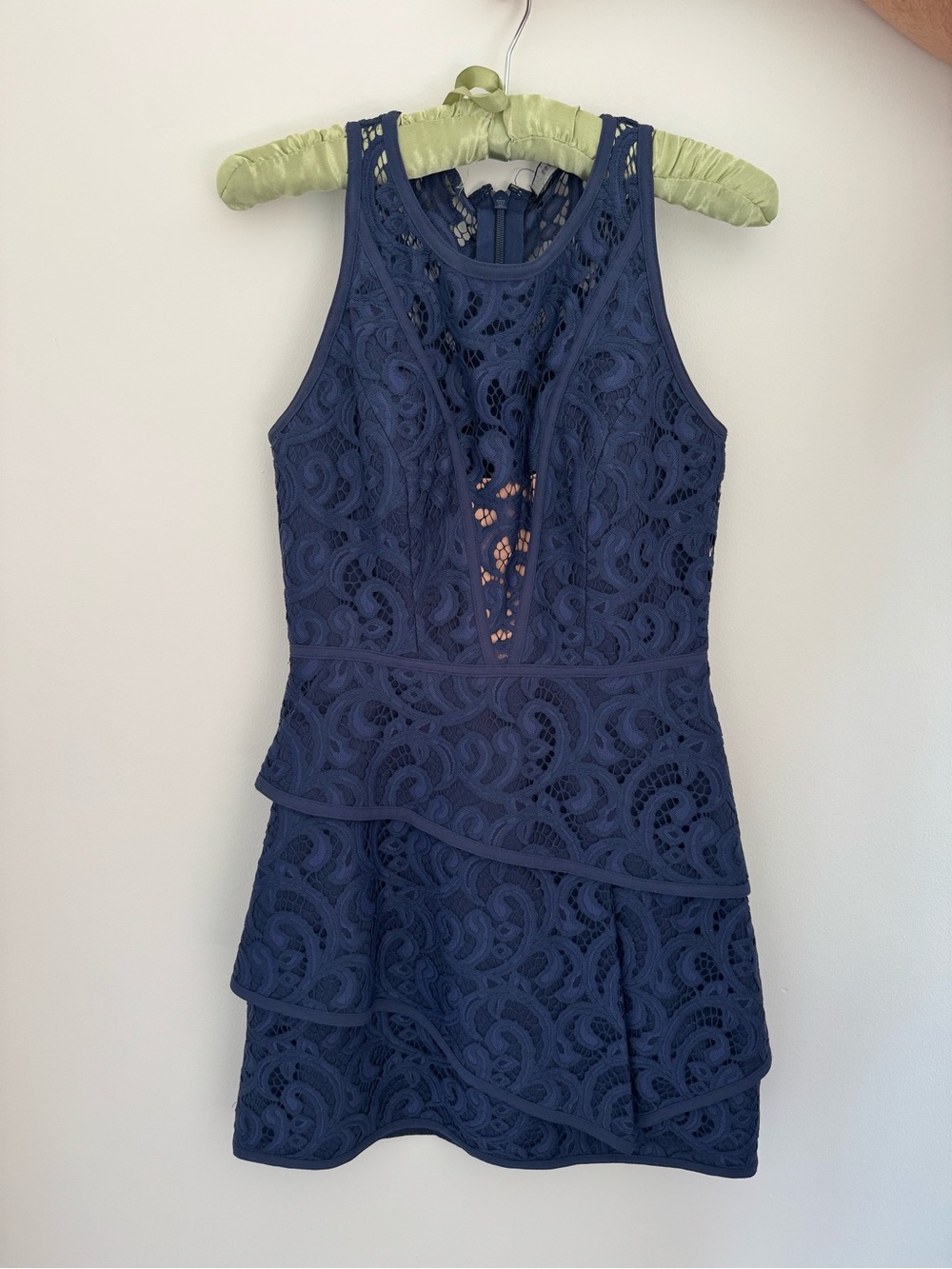 BCBGMaxAzria Navy Lace Tiered Mini Dress